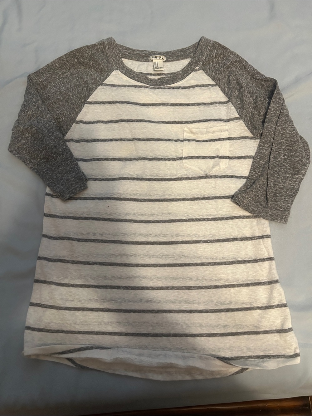 Forever 21 Kids Gray & White Striped Raglan Tee with Pocket